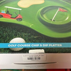 Golf chip and dip tray. Ceramic - includes built in bowl. Size roughly 12x8